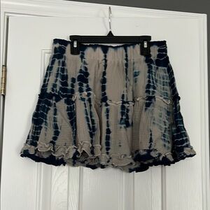 Blue and Gray Ruffled Skater Mini Skirt